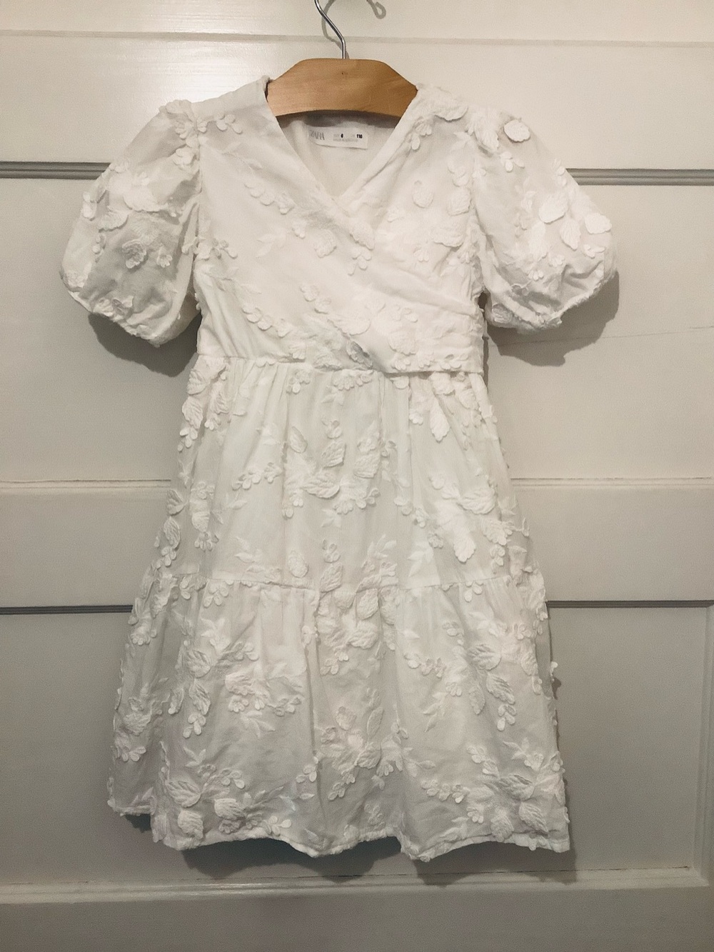 Zara Kids Girls FlowerGirl Wedding Dress Sz 6, Cotton Embellished Lace, Wrap Tie